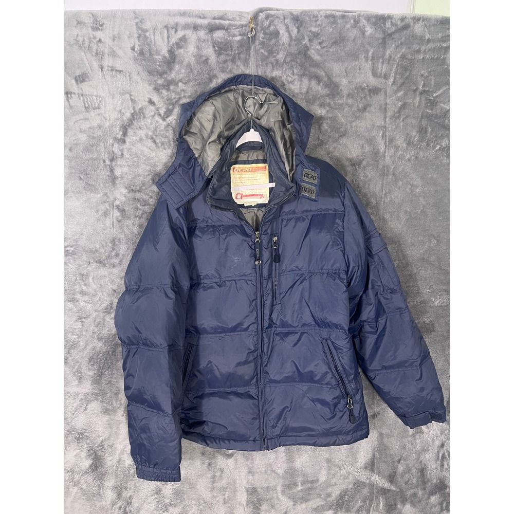 Aero Blue Puffer Jacket Mens Hooded Ripstop Quilted Full Zip Winter Coat